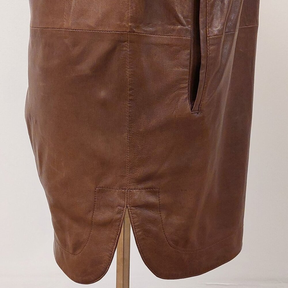 Vince. Brown Leather Sleeveless Short Dress w/pockets Size: 2 - Picture 6 of 10